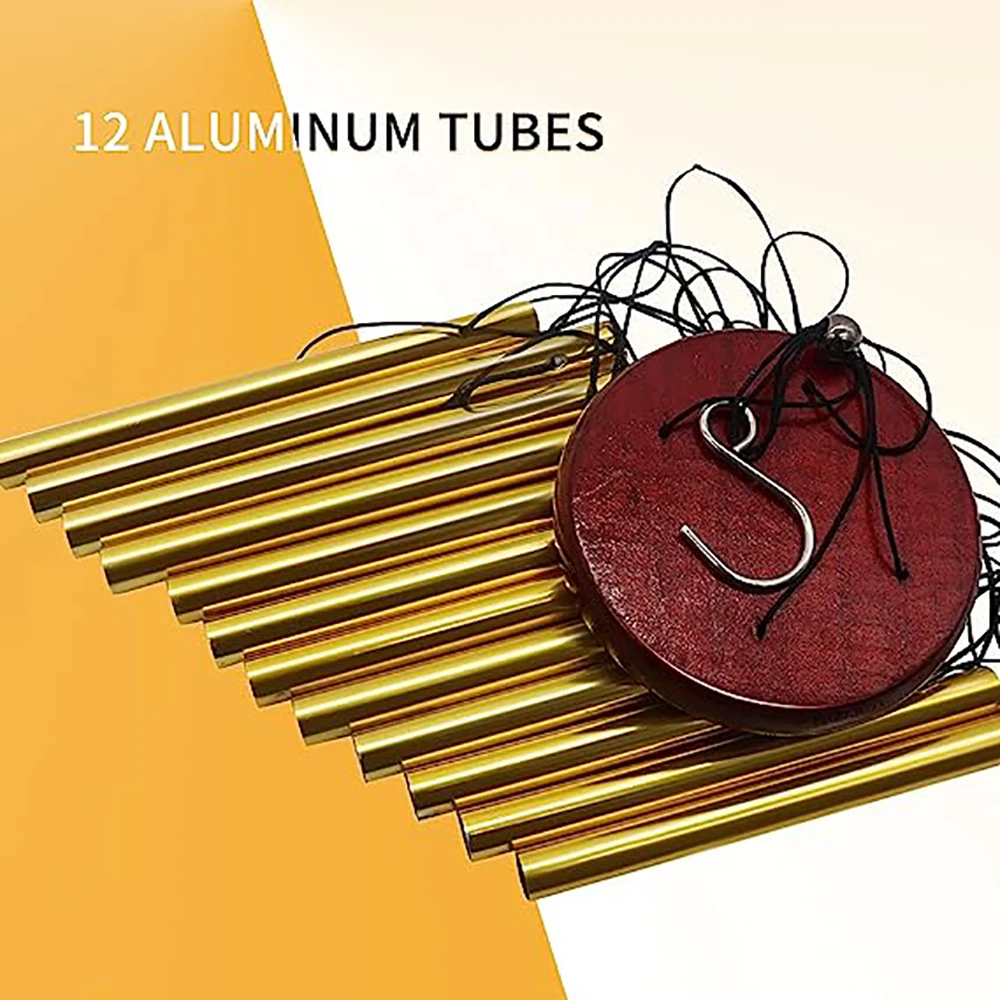 1 Stück 12 Röhren Windspiele aus Aluminiumlegierung mit Haken Gold/Silber Glocken für draußen Zuhause, Hochzeit, Party, Erinnerung, Dekoration, Geschenke – Detail 3