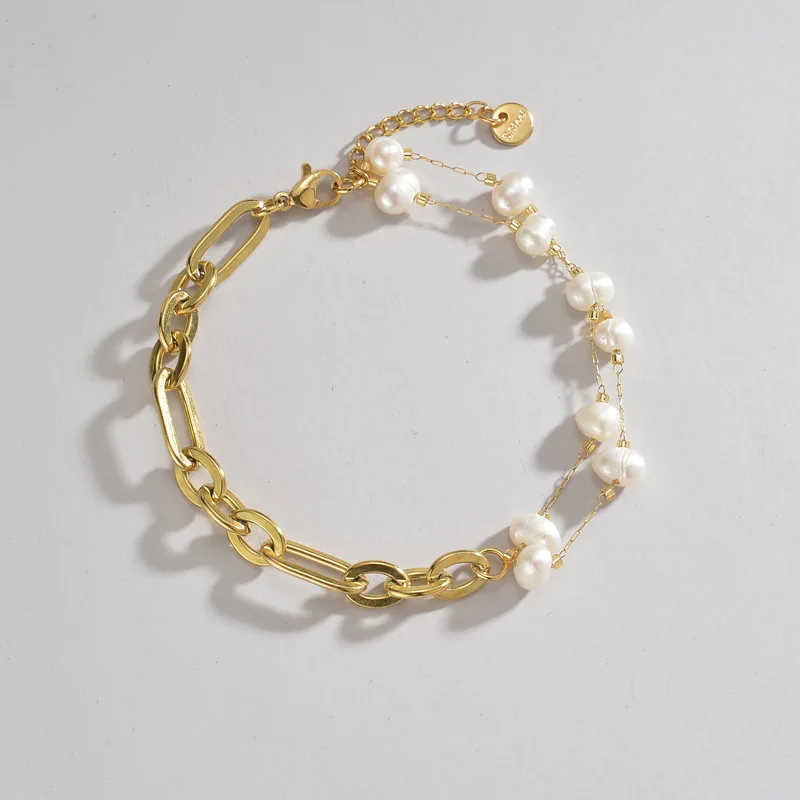 

Винтажный двухслойный жемчужный браслет в стиле ретро из нержавеющей стали для женщин