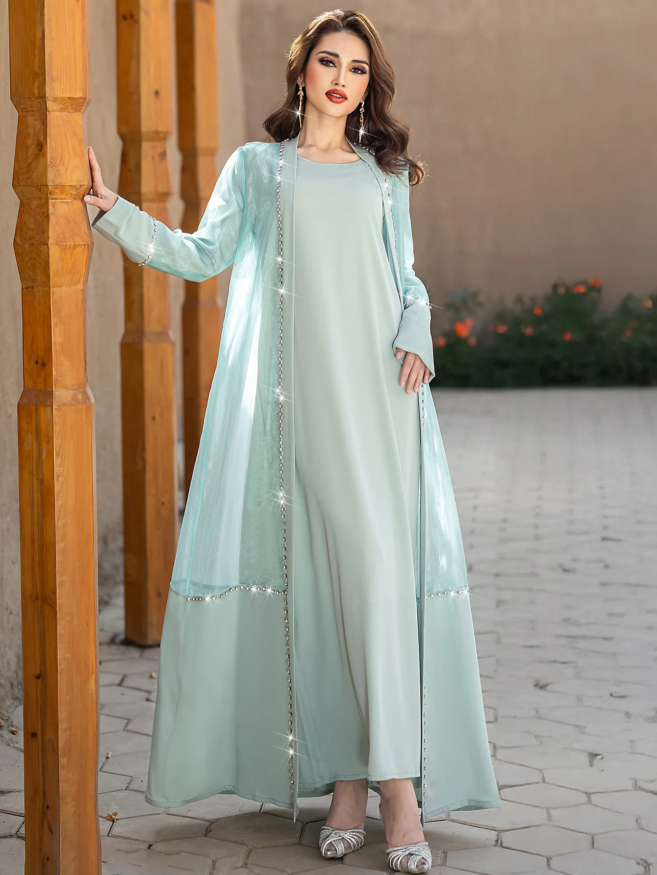 Dress Women Abaya 2 Piece Set Eid Muslim Morocco Kaftan Vestidos Largos ...