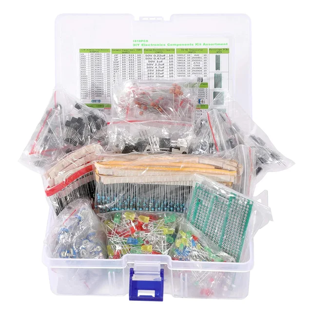 DIY Electronic Components Kit Assortment Resistors 1818PCS LED Triode Capacitors Diodes PCB Potentiometer Variable Resistanc