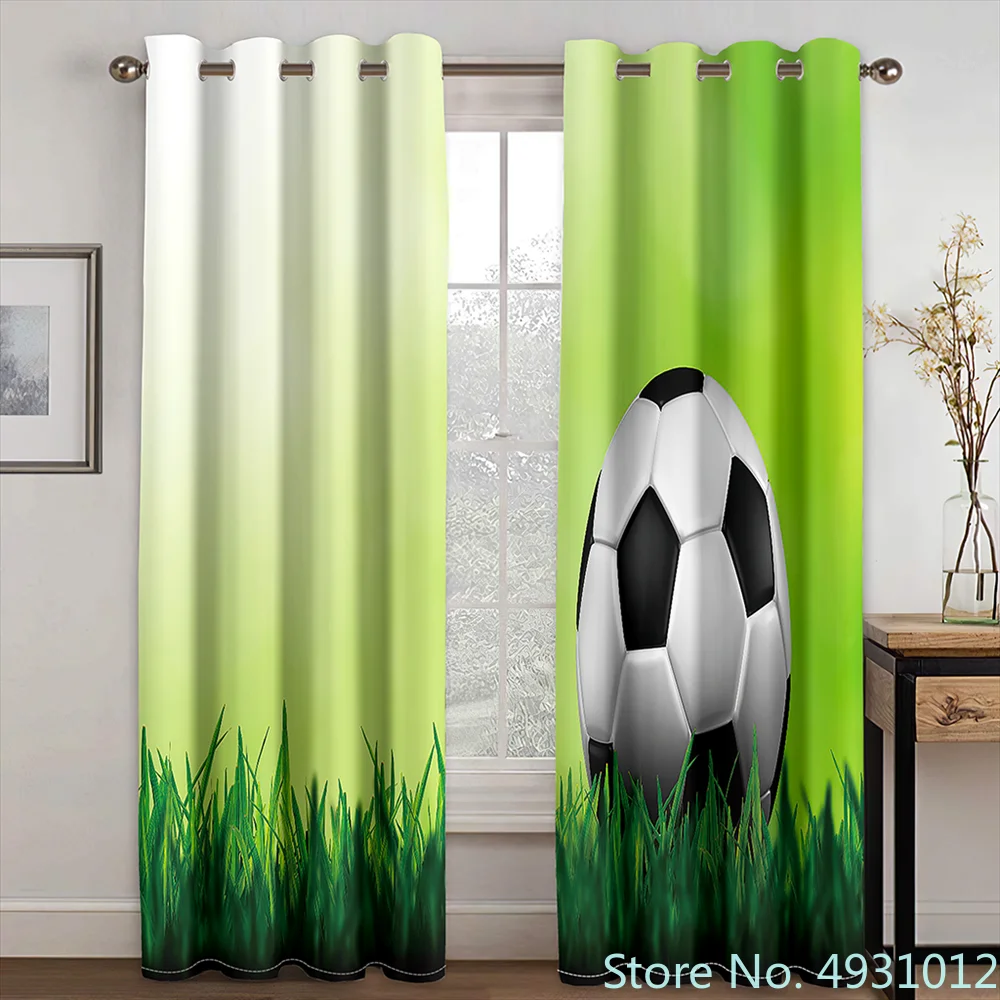 

2023 3D Basketball Football on the Curtains Kids Bedroom Children Green Football Field Window Kitchen Curtain Anime Drapes