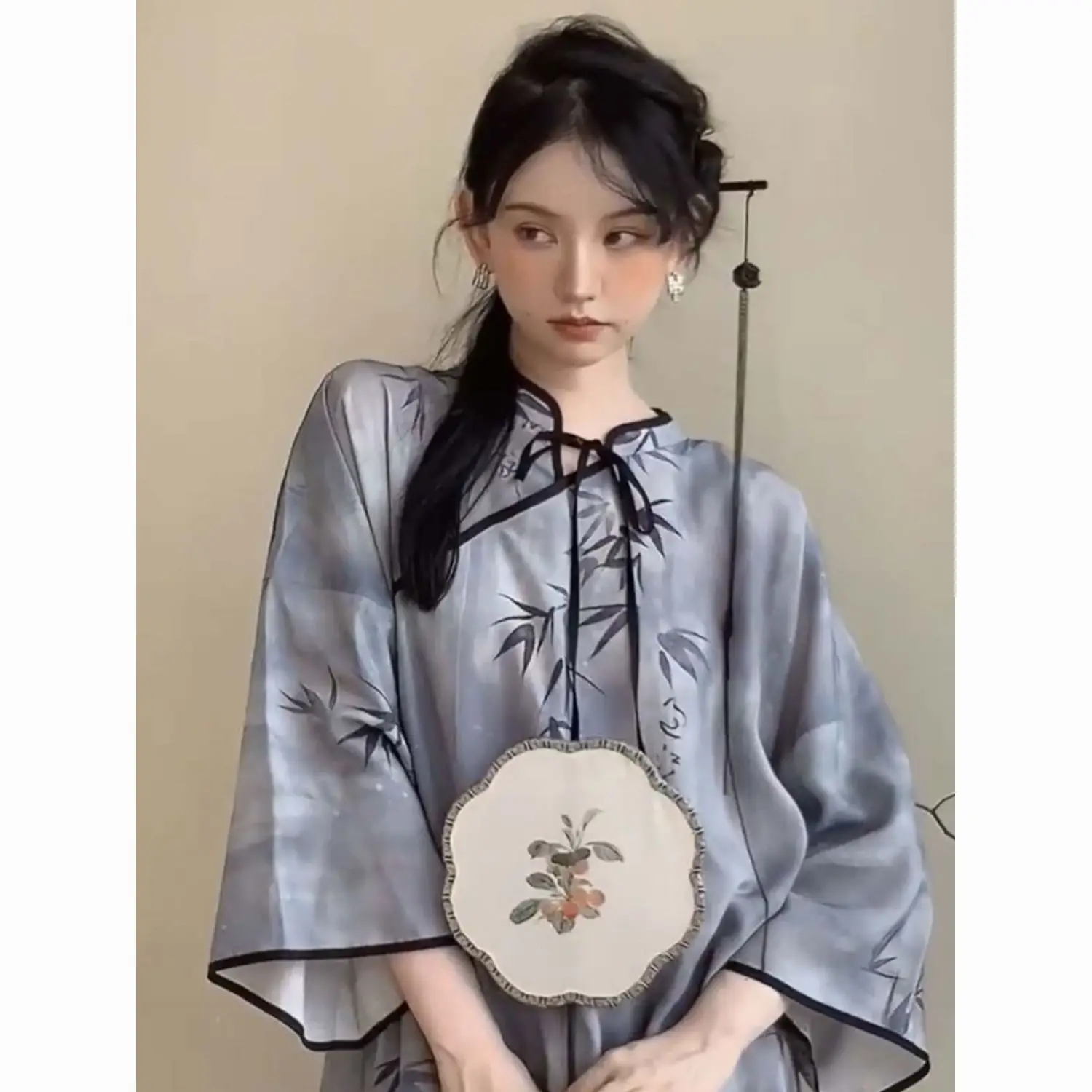 

2024 new chinese style traditional cheongsam dress hanfu blouse top vintage hanfu dress top retro folral cheongsam blouse top