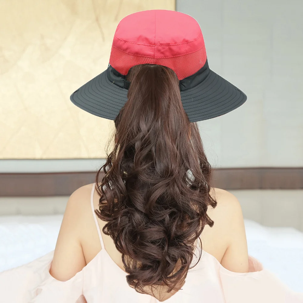 UPF 50+ Wide Brim Sun Hat Waterproof UV Protection Foldable Mesh Beach Fishing Hat Women's Ponytail Bucket sun hat fisherman hat sun protection hat