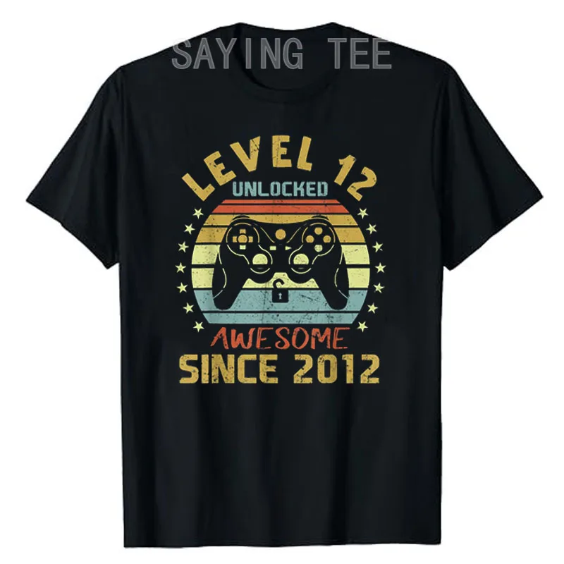 

12-Years-Old Gamer Tee Tops Level 12 Unlocked Awesome Since 2012 12th Birthday Gaming T-Shirt Gifts Graphic Aesthetic Clothing