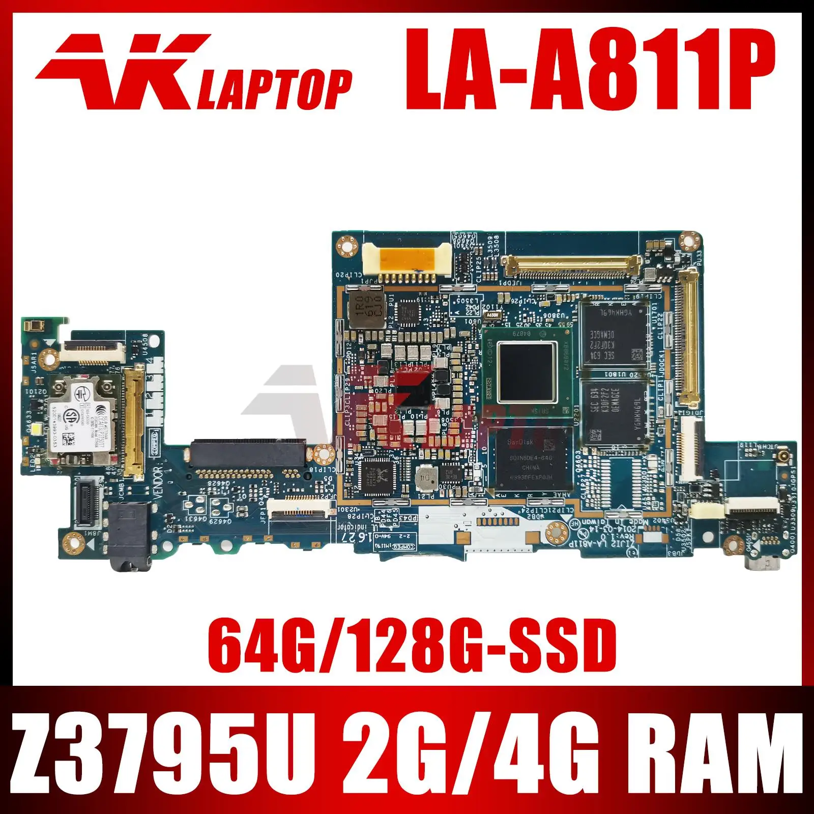 

For Lenovo ThinkPad 10 Laptop motherboard Mainboard ThinkPad 10 ZIJI2 LA-A811P Motherboard with Z3795U 2GB 4GB RAM 64G 128G SSD