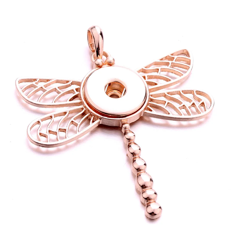 10pcs Fashion Dragonfly Snap Button Necklace 18mm Metal Snaps Buttons Pendant Necklaces For Women Jewelry