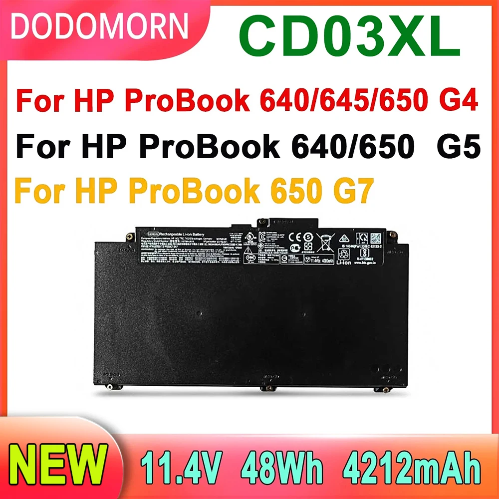 

DODOMORN New Laptop Battery CD03XL For HP ProBook 640 G4/645 G4/650 G4/640 G5/650 G5/650 G7 HSTNN-UB7K HSTNN-LB8F HSTNN-IB813