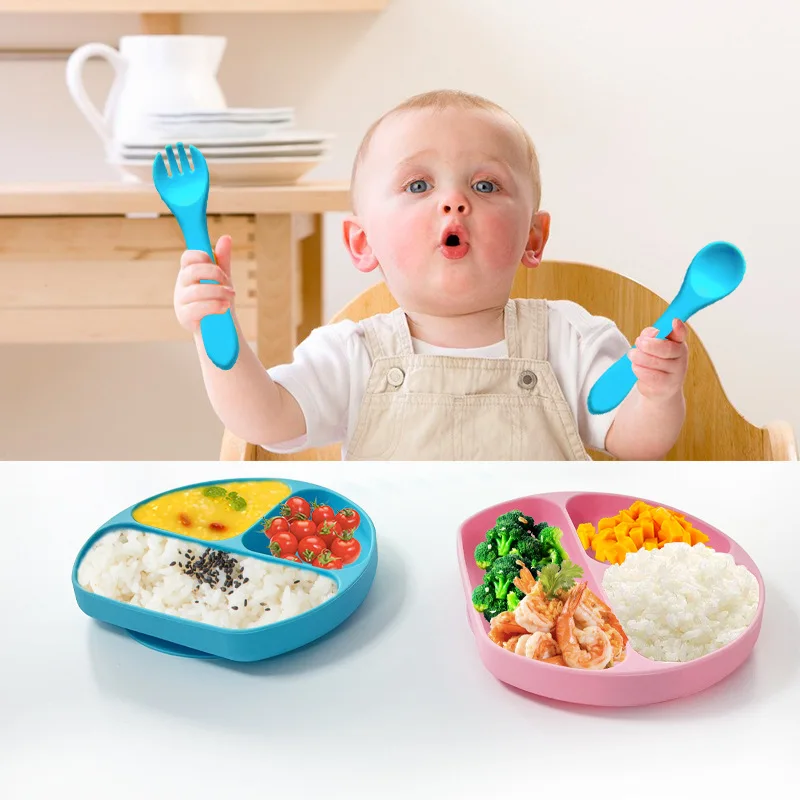 

Детский поднос из пищевого силикона, присоска, интегрированное разделение, столовая посуда, миска для детского питания