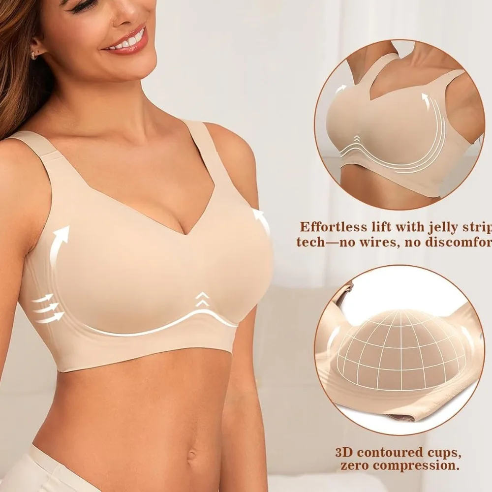 Women's Seamless Underwire Support Bra Gathers Comfortable and Soft Underwire Full Coverage T-shirt