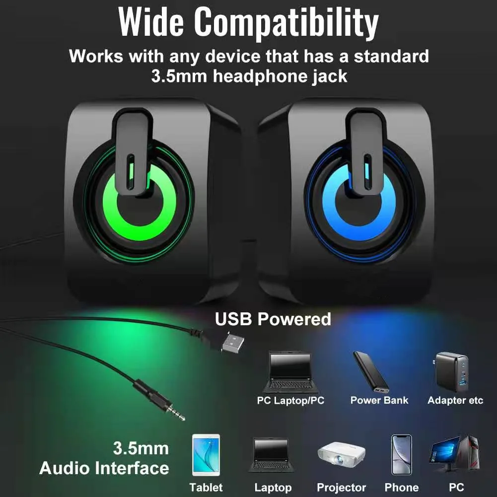 Computer Speaker Stereo Sound With Microphone 3.5mm AUX Home Office PC