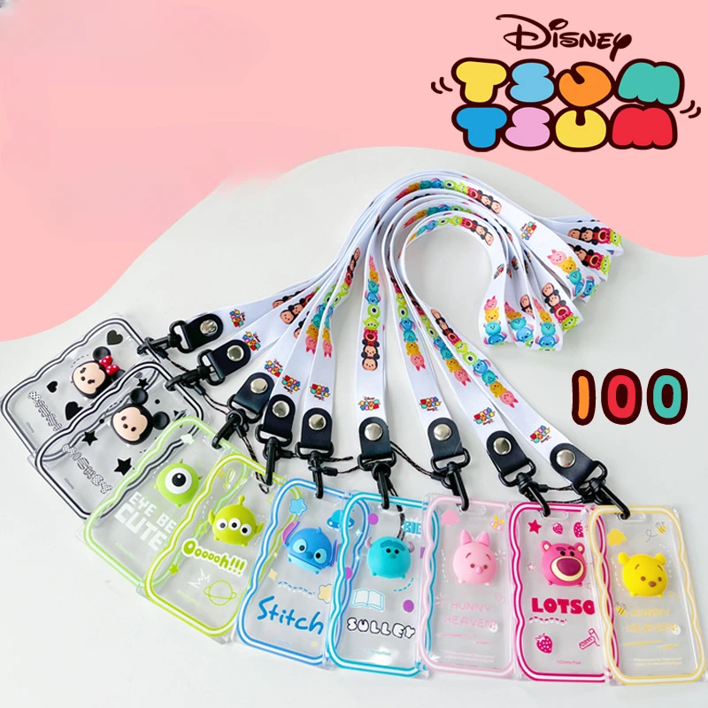 

Disney Mickey Stitch Card Holder Keychain Lanyard Female Cartoon Portable Card Protective Decoration Anime Kawaii Girls Gift