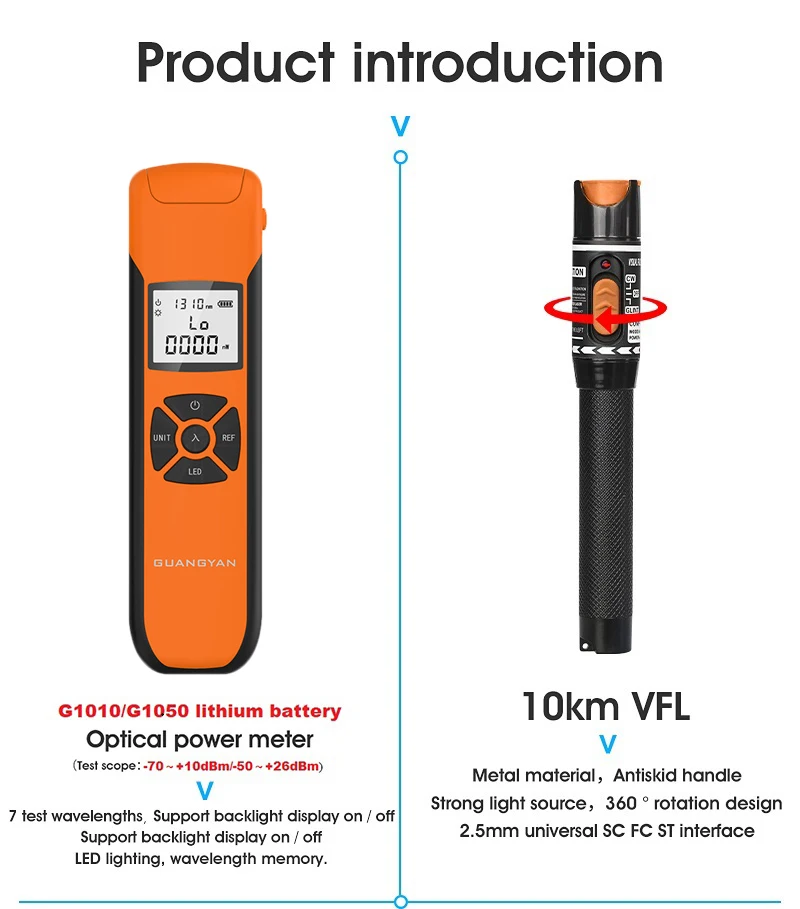 FTTH Fiber Optic Tool Kit with AUA-6S Fiber Cleaver -70~+10dBm/-50~+26dBm G10 Optical Power Meter 10mw Visual Fault Locator