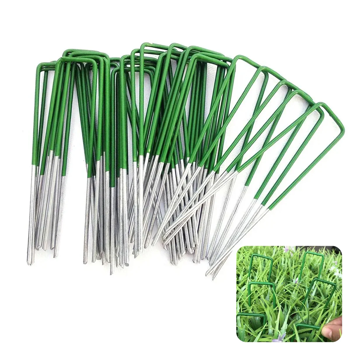 10/20/30/50Pcs Top Green Painted U-shaped Ground Nails Ground Film Fixer Garden Lawn Artificial Turf Tent Stakes Securing Pegs garden staples