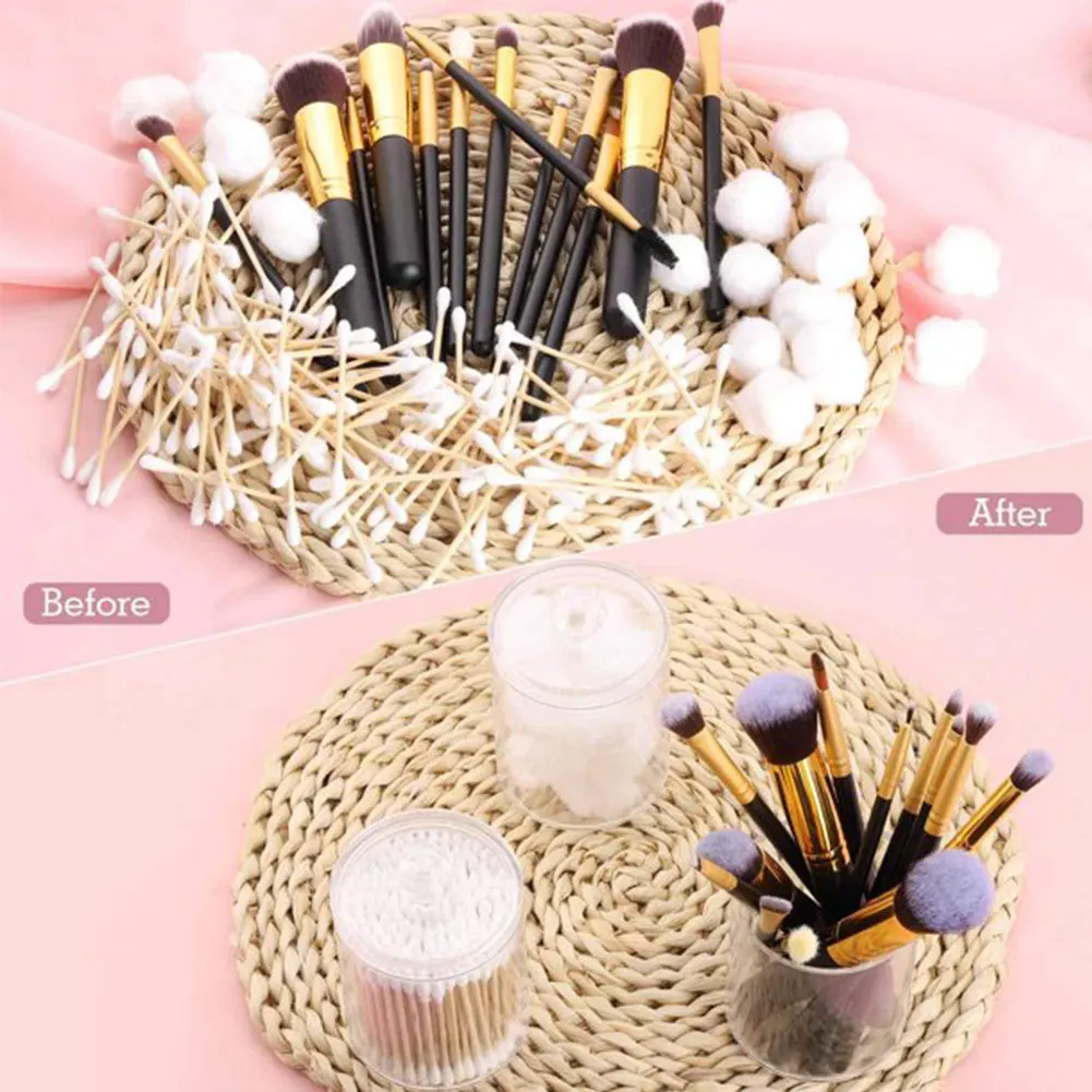 3pcs Makeup Cotton Swab Box Jar Ball Pad Clear Round Stackable Storage Holder Multi Purpose Lipstick Bathroom Storage Supplies 3