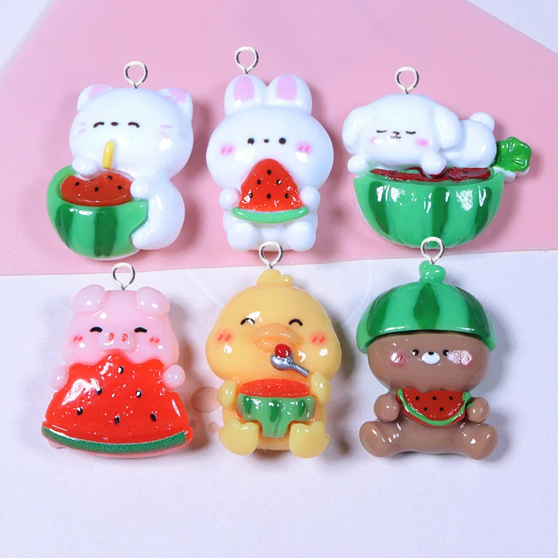 

10 шт. кавайные летние подвески из каучука и смолы для изготовления ювелирных изделий, подвески в виде животных, кролика, свиньи, собаки, серьги «сделай сам», фурнитура для ожерелья