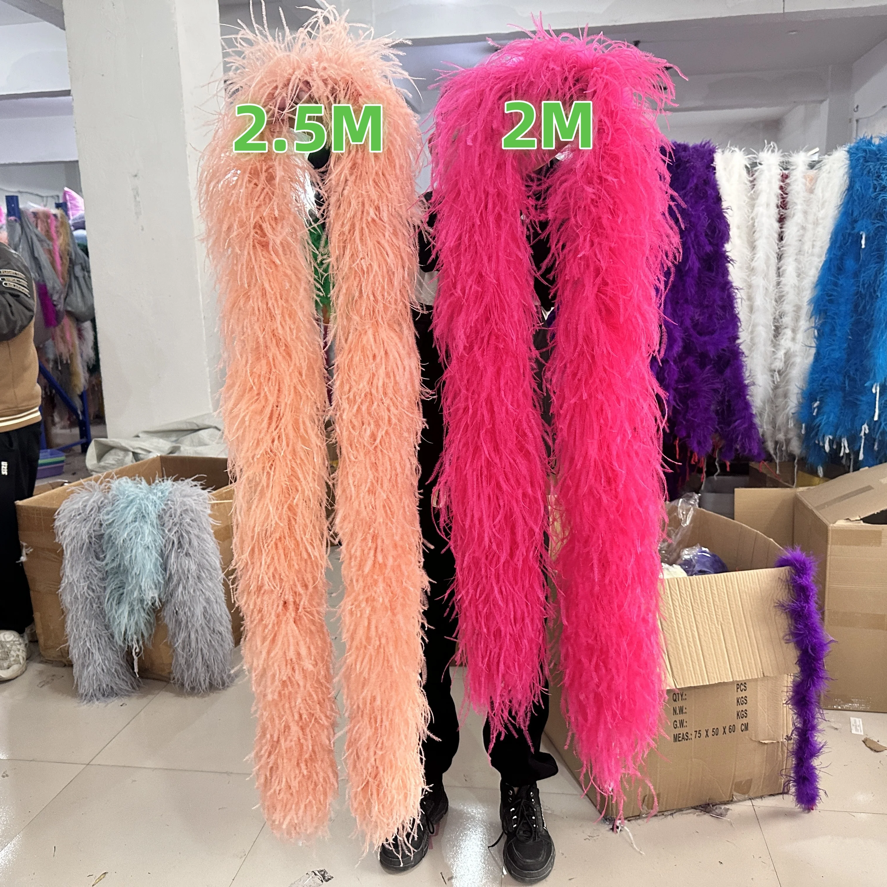 0.5/1/1.3/2/2.5M Fluffy Ostrich Feather Boa10PLY Customized Ostrich Feather Trim Shawl for Party Wedding Dress Sewing Decoration