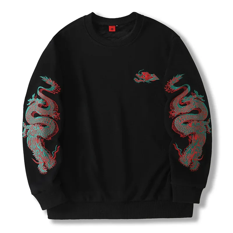 Chinese Dragon Embroidered Hoodies Men Skateboarding Hoodies Y2K Street Sweater Couple Hooded Relaxed Coat Autumn Winter