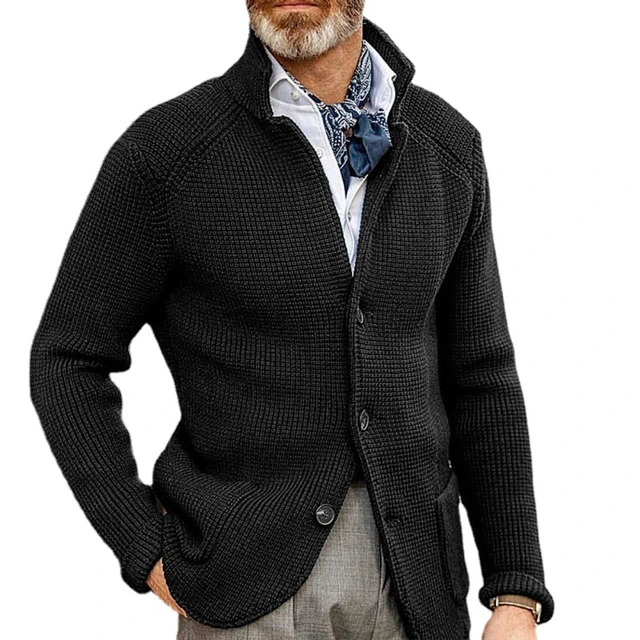 Knitted Mens Cardigan High Quality Button Mock Neck Sweater for Men Winter Fashion Suit Standing Collar Slimming Cardigans Men 1
