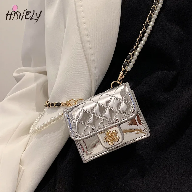 Luxury Mini Leather Bag Women Hanging Neck Camellia Bags Rhombus Earphone Lipstick Keys bag Pearls Chain Chest Waist Pack women tote bag,women shoulder bag,crossbody bag