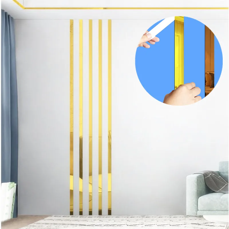 1 Rollspiegel Edelstahl Flache dekorative Linien Wandaufkleber Titan Gold  Hintergrund Wand Decke Kante Leiste selbstklebend