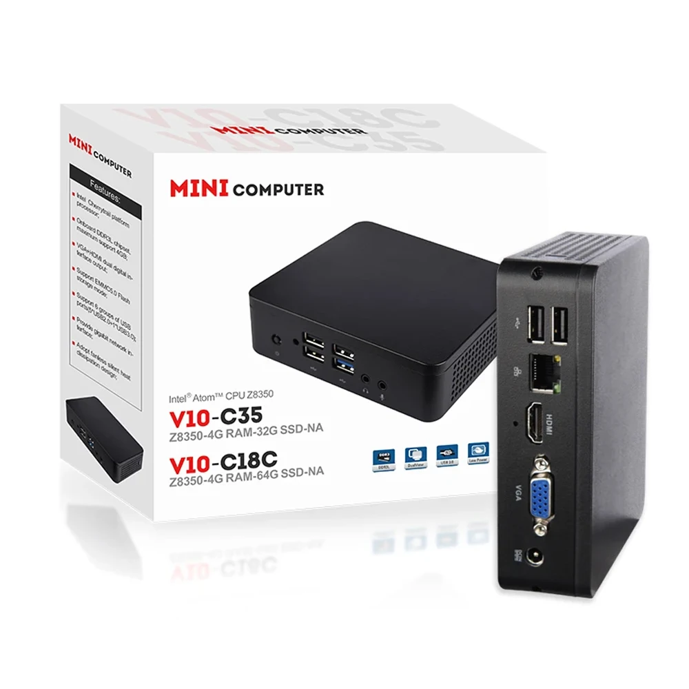 X5-Z8350 Mini PC Intel Core Atom CPU Processor 4G RAM 64G SSD HD-MI VGA WiFi Windows 10 TV Box Mine PC Fanless Minipc 2