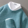 ATTYYWS  100% Merino wool men's pullover O-neck sweater casual knitted solid color autumn and winter men's new wool sweater 1