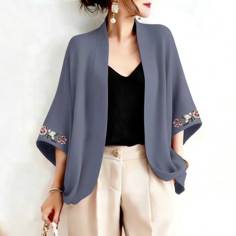 2026 Sommer-Cardigan ZANZEA Damen Vintage Urlaubs-Kimonos 3/4 Ärmel Bestickte Bluse Damen-Arbeitshemd Lässige Oberteile Dünne Mäntel – Detail 8