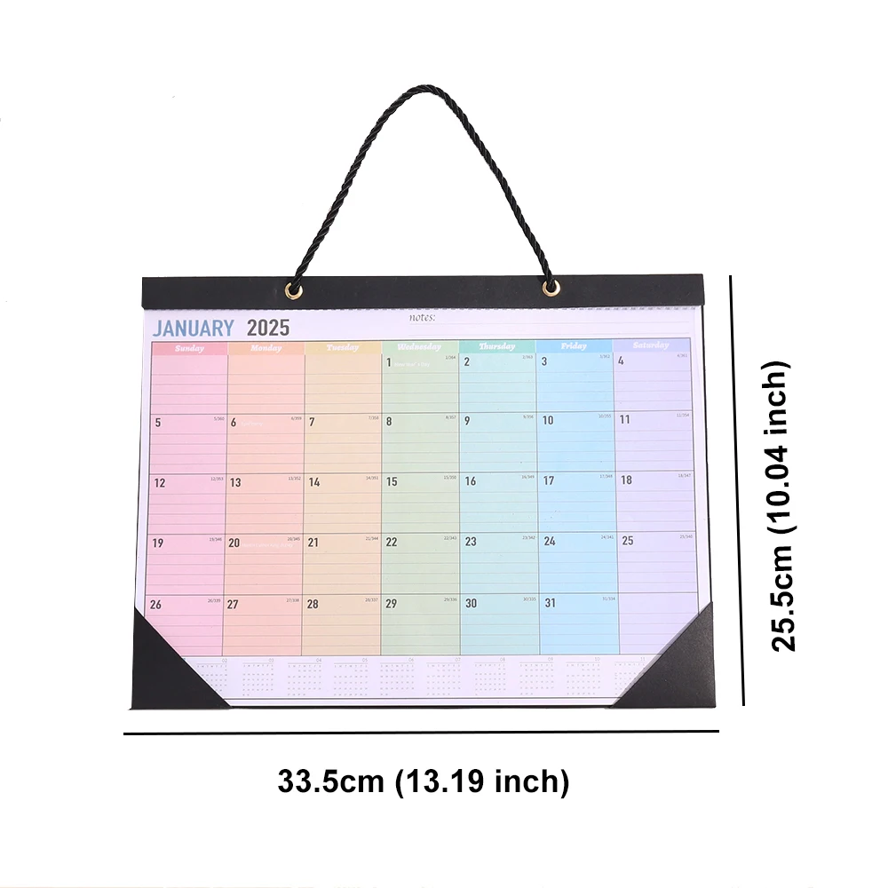 Wall Calendar 12 sheets 2025 Colorful Monthly Wall Calendar Rainbow Weekly Planner Daily Study Check-in Message Hanging Calendar School