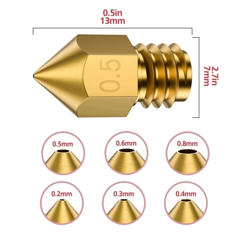 Bicos da Impressora 0.2 Milímetros 0.3 Milímetros 0.4 Milímetros 0.5 Milímetros 0.6 Milímetros 0.8 Milímetros 1.0 Milímetros Extrusora Bico Mk8 cr Ender Série 3d Acessórios da Impressora 10 Pcs 3d - Imagem 4