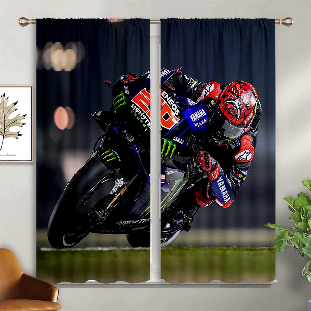 

2pcs Cool Motorcycle Racing Desert Print Curtains, Bedroom Study Living Room Kitchen Decoration Curtains, Home Decoration