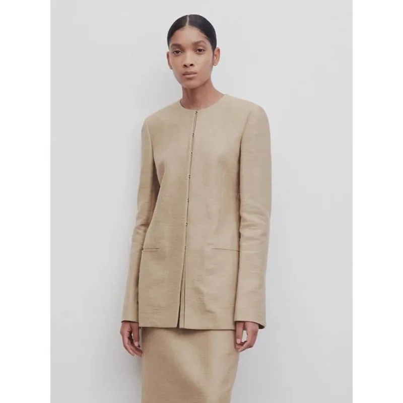 

R0W@ Suit Coat Women's 2024 Spring/Summer Casual Korean Edition Design Sense Small Top Cotton Hemp Suit