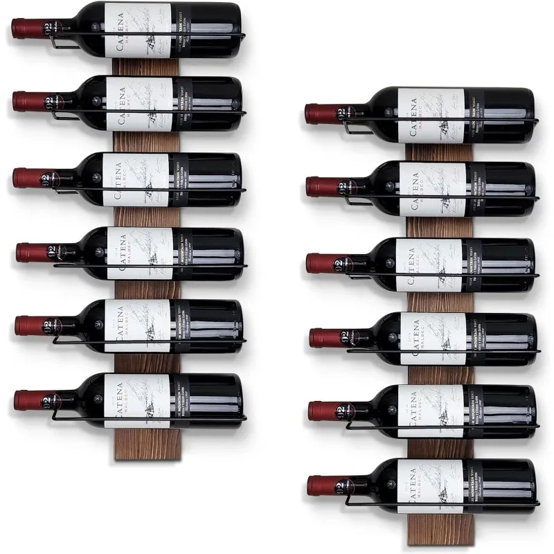 Wine Rack Wall Mounted Solid Pine Wood & Metal Wall Wine Rack Stylish 12 Bottle Versatile Display