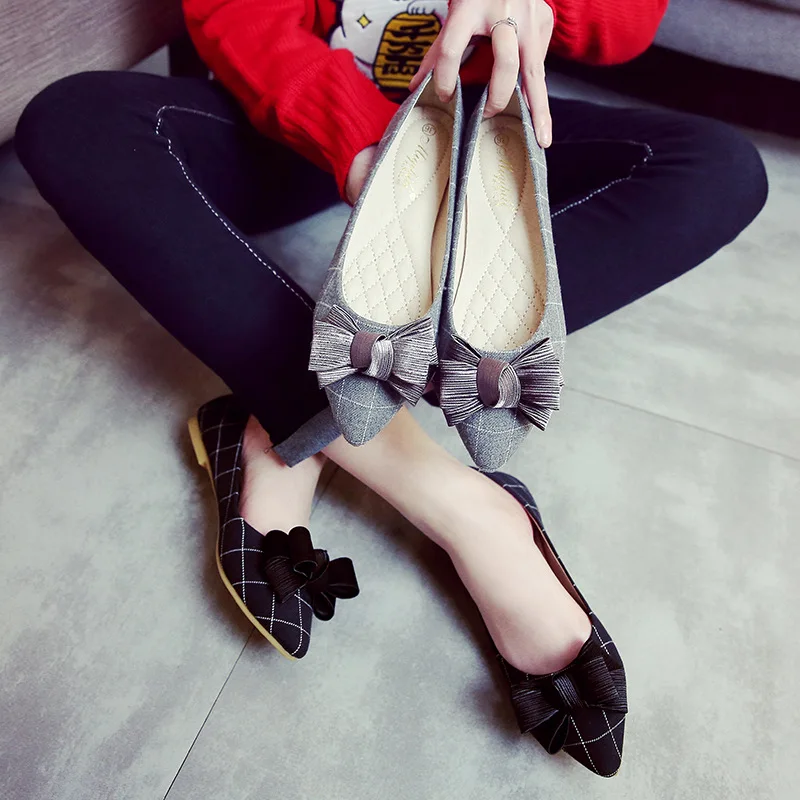 Spring Autumn New Women Shoes Casual Flats Shoes Woman Plus Size Flats Fashion Butterfly-knot Slip-on Loafers Ladies Boat Shoes
