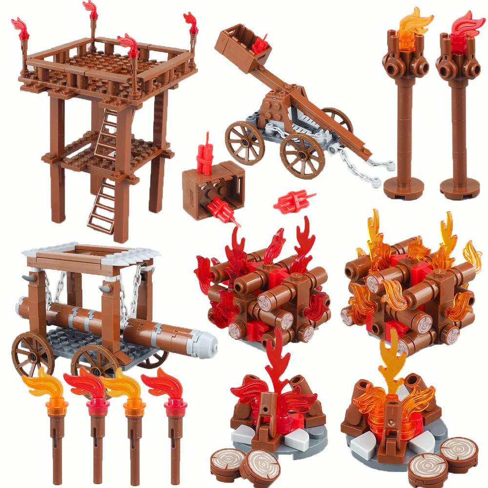DIY Mini Flame Torch Weapon Bonfire Torch Watchtower Brick Accessory for Building Block Figures