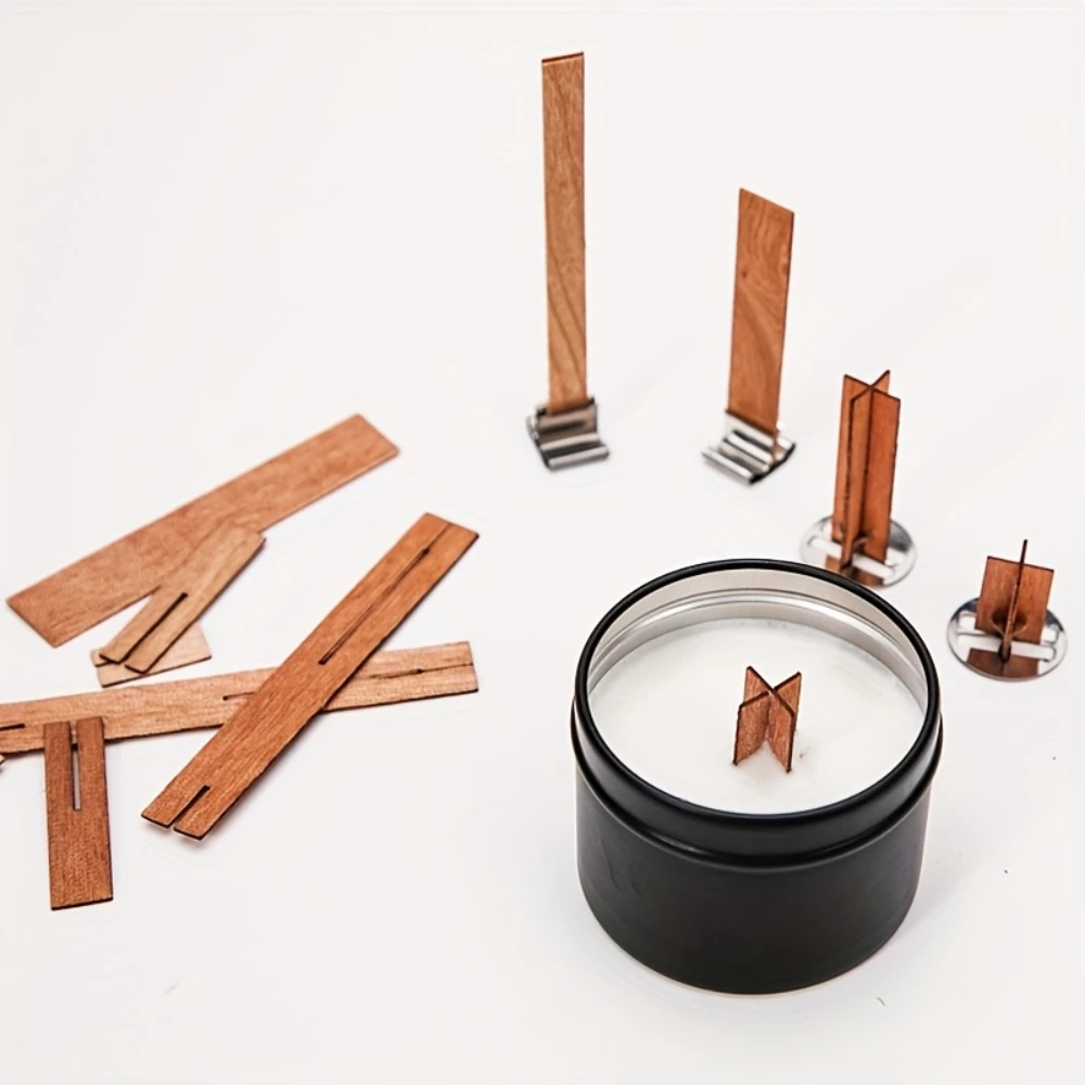 10pcs Wooden Candle Wicks with Metal Clip Bases Frame Designed for Making Soy Wax Candles Natural Wood DIY Aromatherapy Supplies