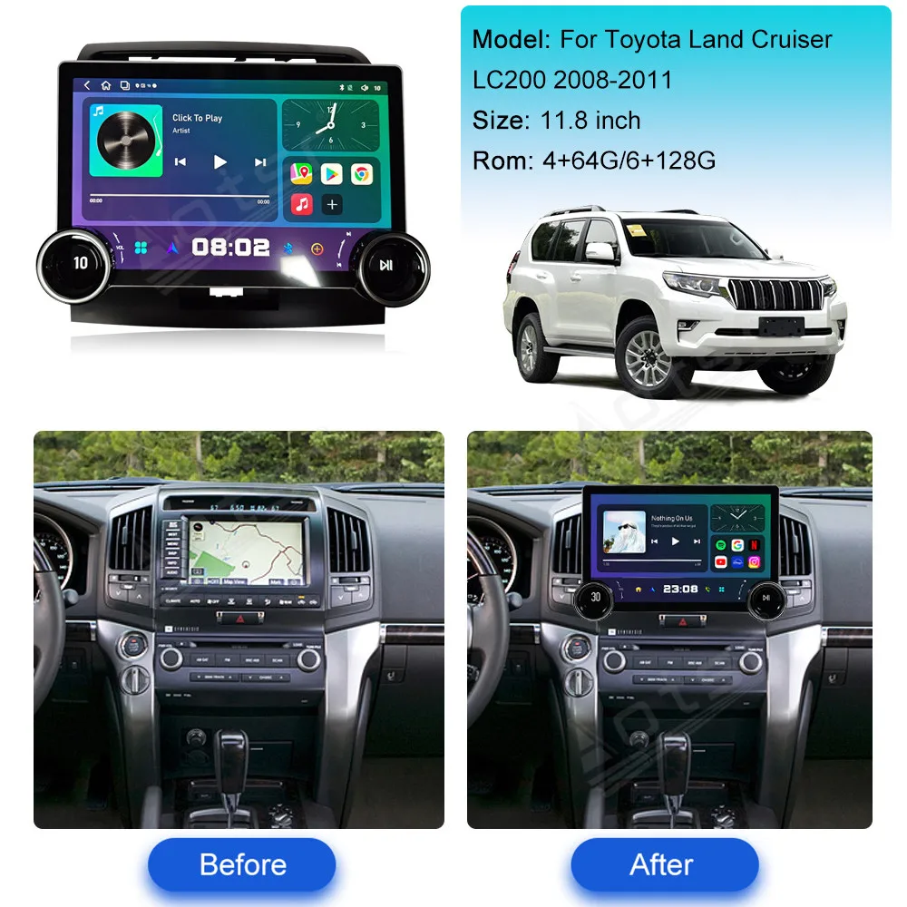 

11.8Inch Knob For Toyota Land Cruiser LC200 2007-2015 Car Radio DVD Multimedia Video Player Android Auto GPS Navigation Carplay