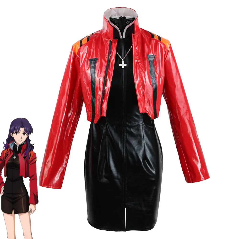 

Katsuragi Misato Cosplay Costume Halloween Masquerade Katsuragi Misato Full Set Red Jacket Dress Anime Uniform Misato Outfits