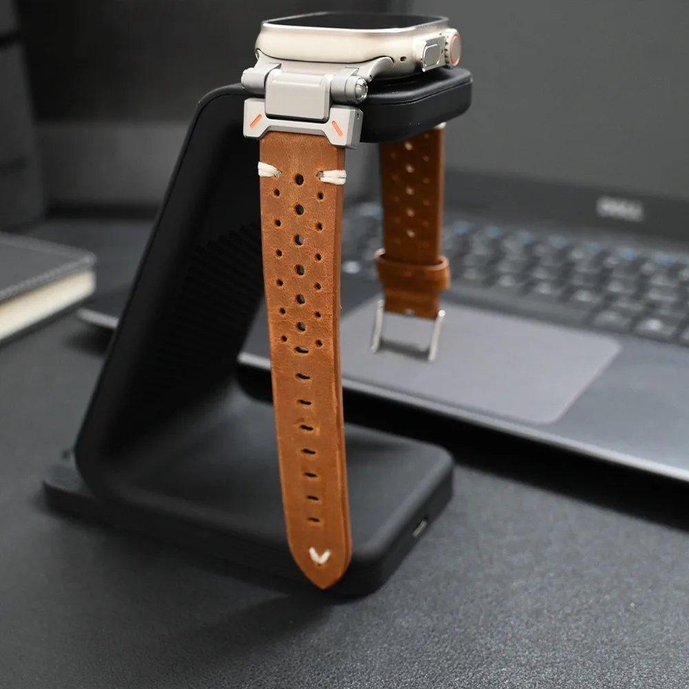 Luxury Titanium Color Bracelet with Genuine Leather Band