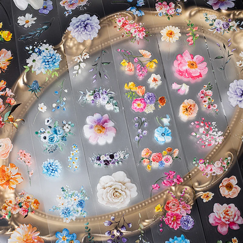 Mr. Paper 3Rolls/bag watercolor flowers die-cut matte PET tape beauty tape DIY handbook scrapbook envelope 4