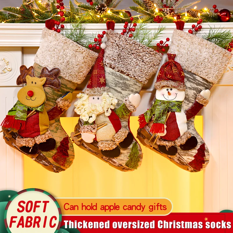 

Christmas Stockings Santa Reindeer Snowman Reindeer Snowflake Xmas Stockings for Home Fireplace Décor