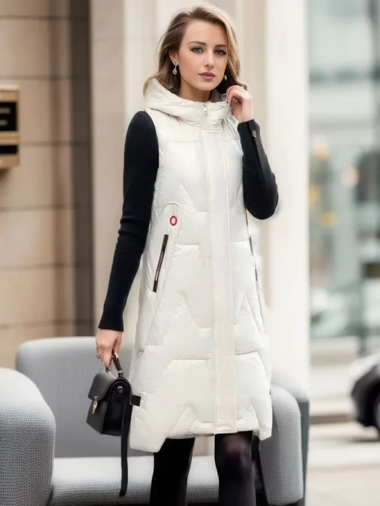 Women Vests Oversized Sleeveless Hooded Waistcoat Puffer Parkas Long Cotton Outwear Autumn Winter Fur Vest