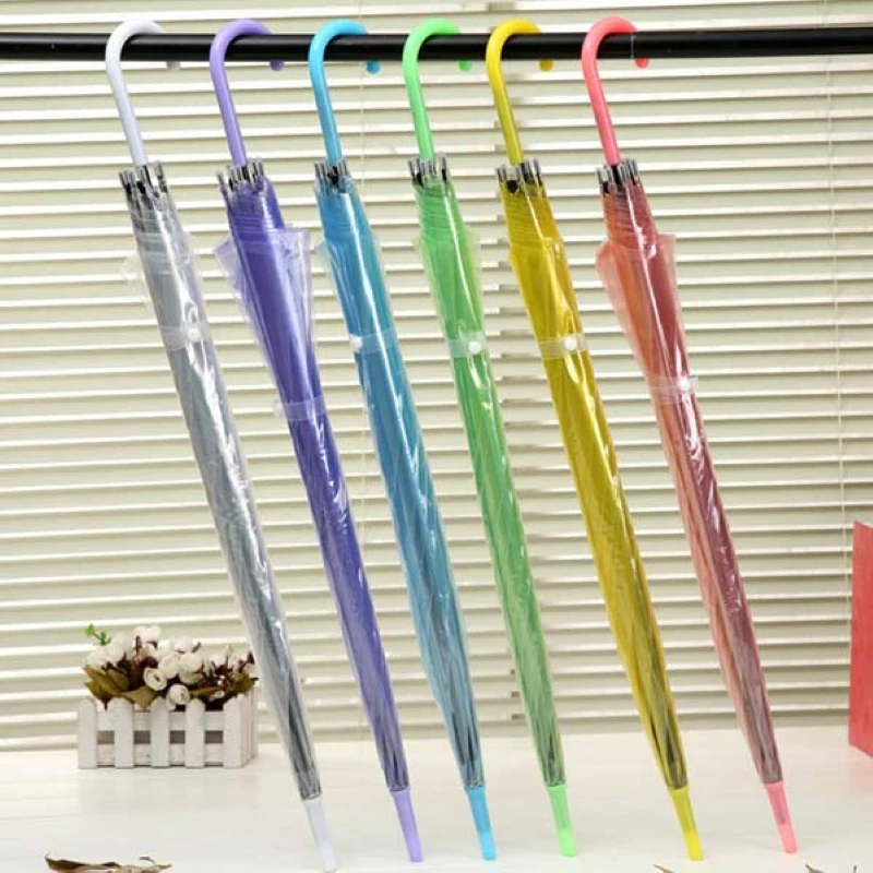 Transparent Color Umbrella for Women Long Handle J Hook Automation Beach Parasol Sun Rain Umbrellas