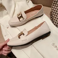 2024 Fetish Women Retro Designer Soft Leather Soft Summer Flats Simple Female Loafers Square Toe Lady Metal Outside Black Shoes 1