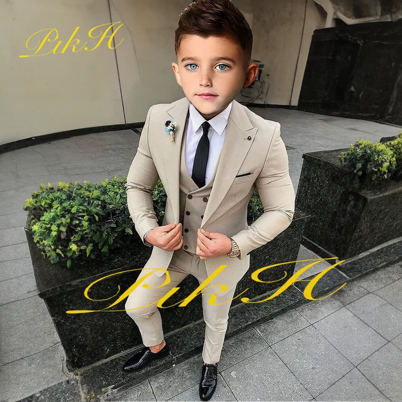 Suit for Boys Wedding Tuxedo Jacket Vest Pants 3-Piece Khaki Kids Complete Clothes Blazer Child costume enfant gar&ccedil;on