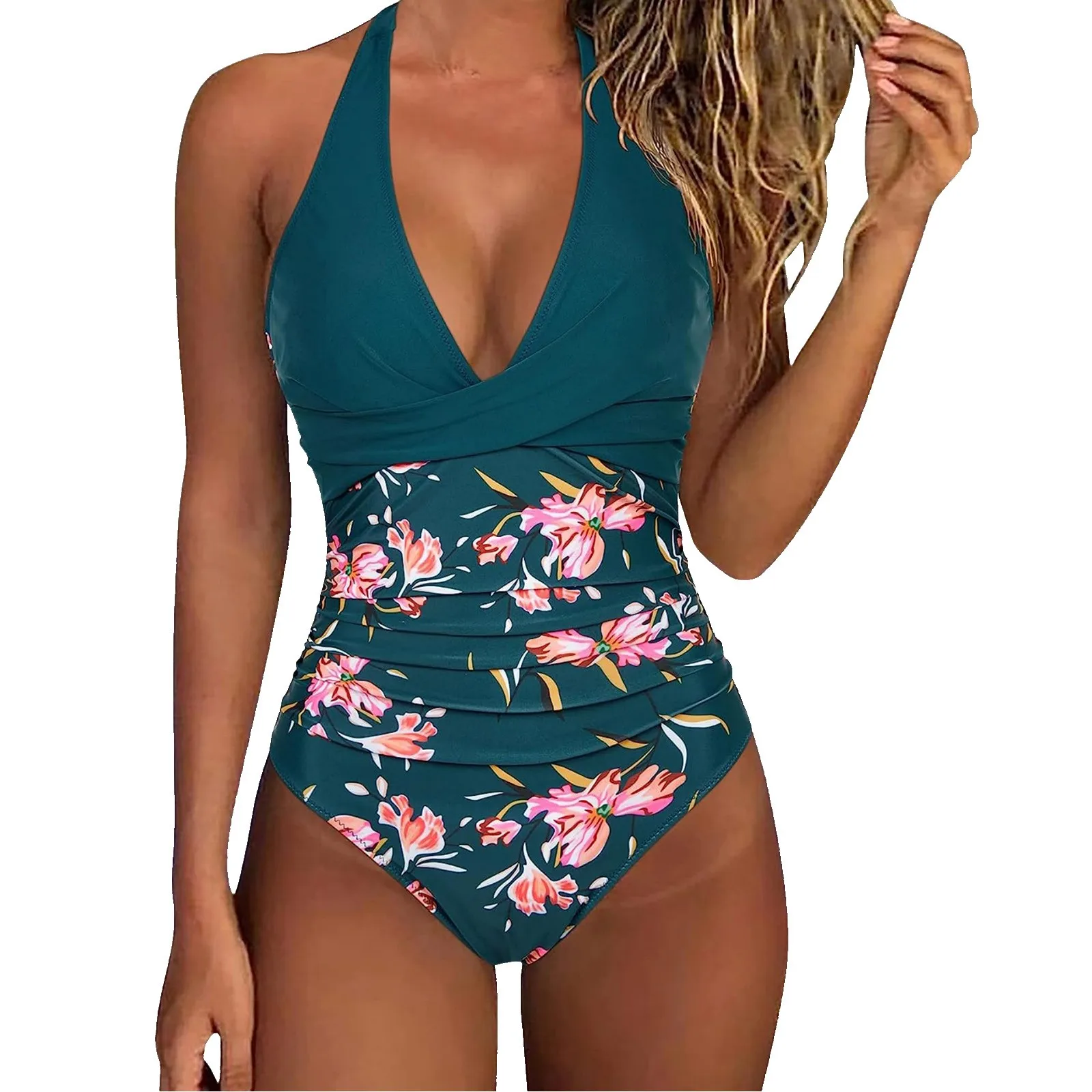 Tummy Control One-piece Swimsuit Female Backless Design Halter Beachwear Women's Swimwear Bathing Suit one piece swimsuit