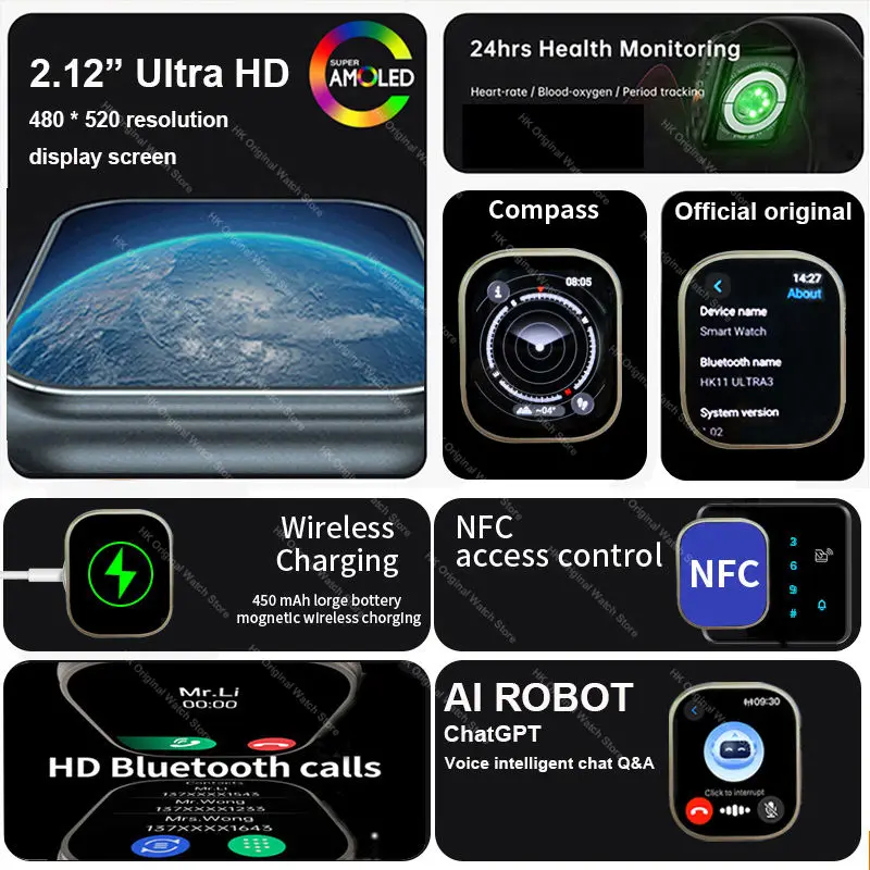 2026 New HK 11 ULTRA 3 Max Smartwatch 49mm AMOLED 4G ROM AI Robot Bluetooth Call Network Clock NFC Compass Smart Watch Men Women 2