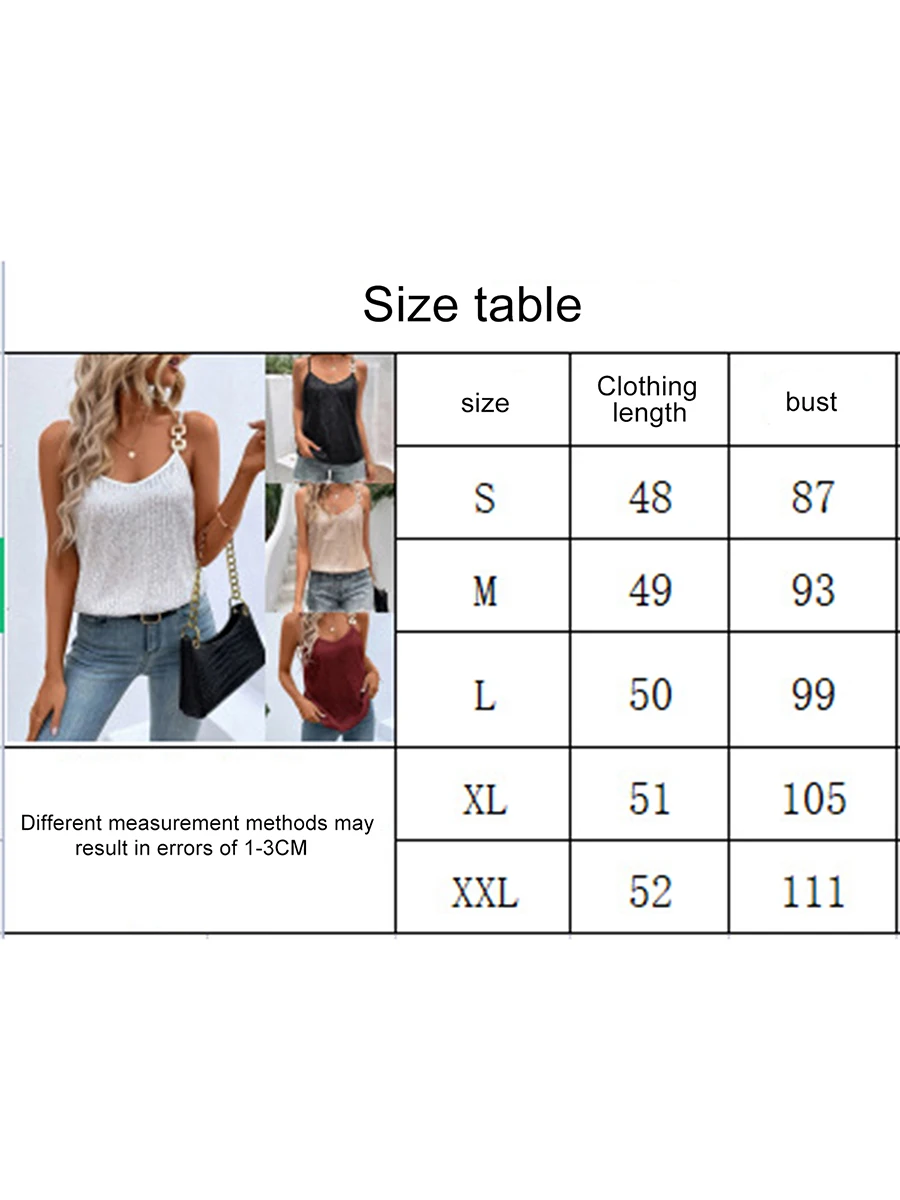 Women’s sparkly sequin V-neck spaghetti strap sleeveless cami top chart