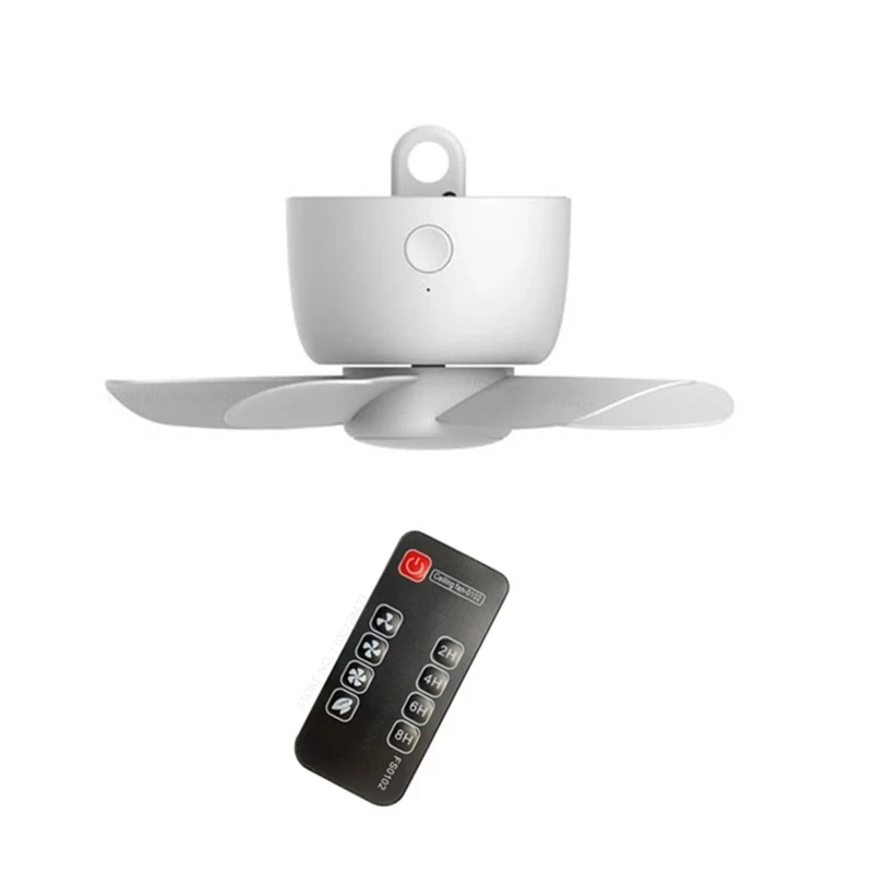 

2023 New 8000mAh USB Rechargeable Remote Control Timing 4 Gears Ceiling Fan for Tent Bed