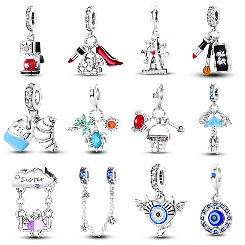 Passend für Qikaola 925 Original-Armbänder, 925er-Sterlingsilber, modischer Lippenstift, Schuhe mit hohen Absätzen, Charms, Perlen, feiner Jahrestagsschmuck
