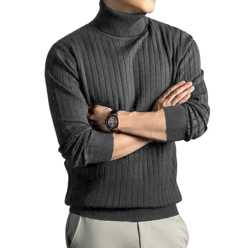 Animal Game Men's Warm Cold Blouse Woolen Casual Sweaters Turtleneck Stripe Pullover Sweater Outdoor Knitwear Jerseys Basic Tops
